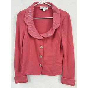 St John Evening Womens Pink Knit Sweater Jacket Sz 10 Button Front Cuffed (HNG)